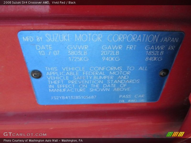 Vivid Red / Black 2008 Suzuki SX4 Crossover AWD