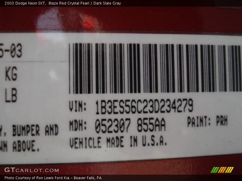 Blaze Red Crystal Pearl / Dark Slate Gray 2003 Dodge Neon SXT