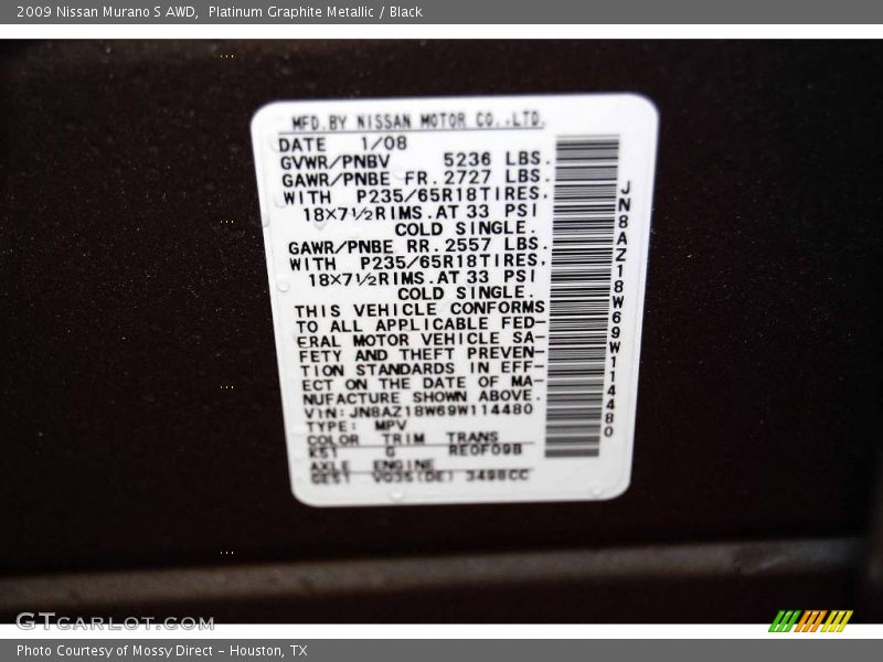 Platinum Graphite Metallic / Black 2009 Nissan Murano S AWD