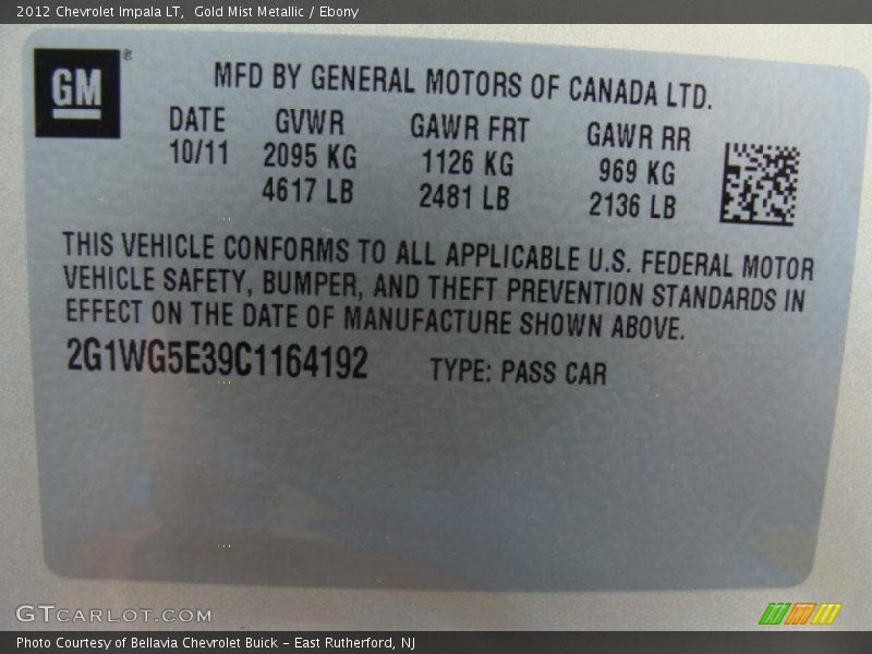 Gold Mist Metallic / Ebony 2012 Chevrolet Impala LT
