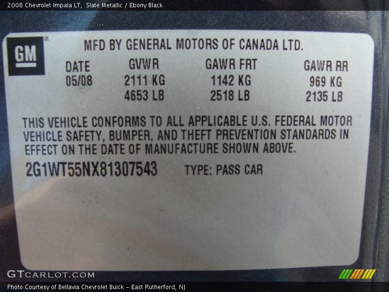 Slate Metallic / Ebony Black 2008 Chevrolet Impala LT