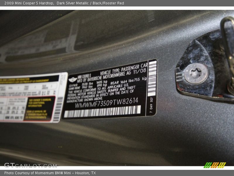 Dark Silver Metallic / Black/Rooster Red 2009 Mini Cooper S Hardtop