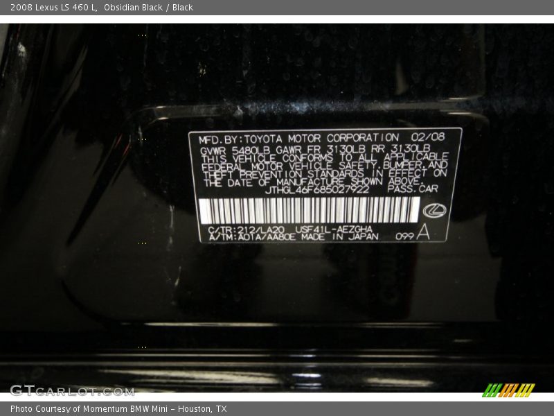 Obsidian Black / Black 2008 Lexus LS 460 L