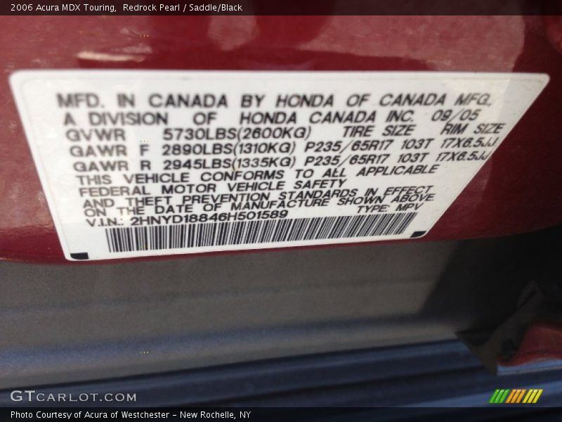 Redrock Pearl / Saddle/Black 2006 Acura MDX Touring
