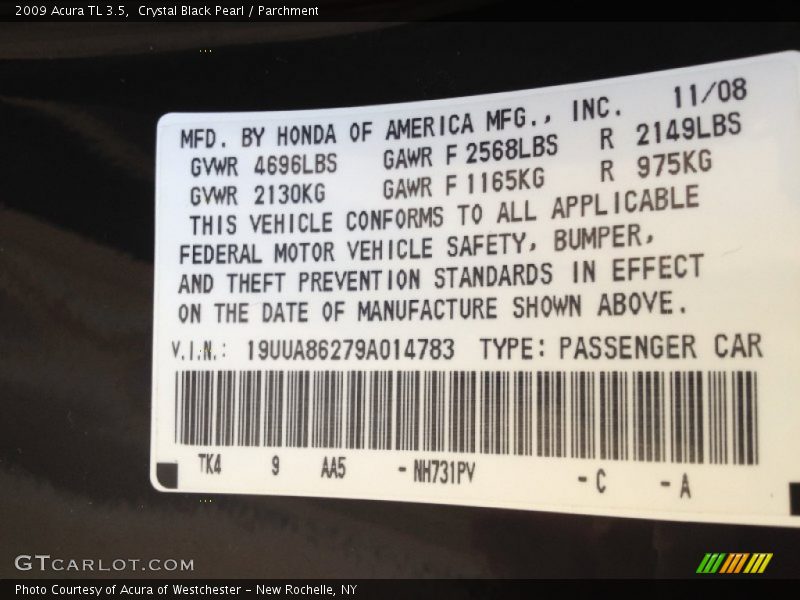 Crystal Black Pearl / Parchment 2009 Acura TL 3.5