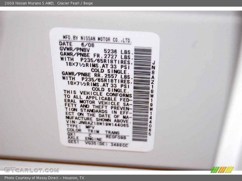 Glacier Pearl / Beige 2009 Nissan Murano S AWD