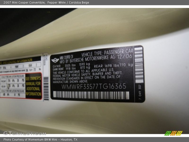 Pepper White / Cordoba Beige 2007 Mini Cooper Convertible