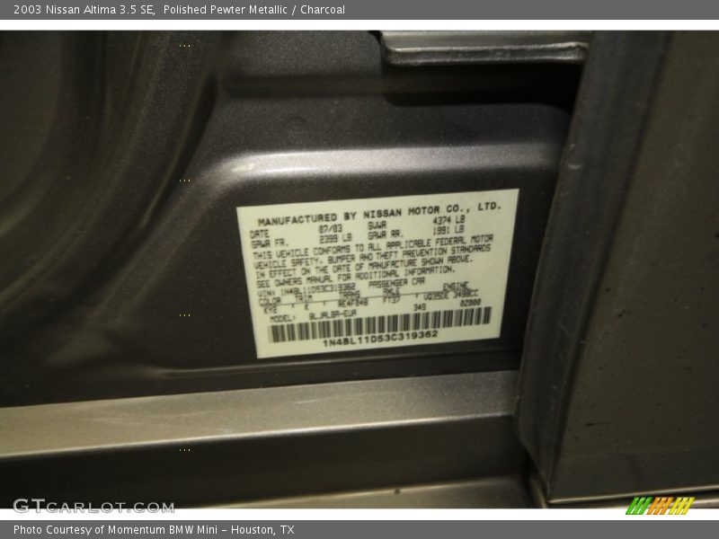 Polished Pewter Metallic / Charcoal 2003 Nissan Altima 3.5 SE