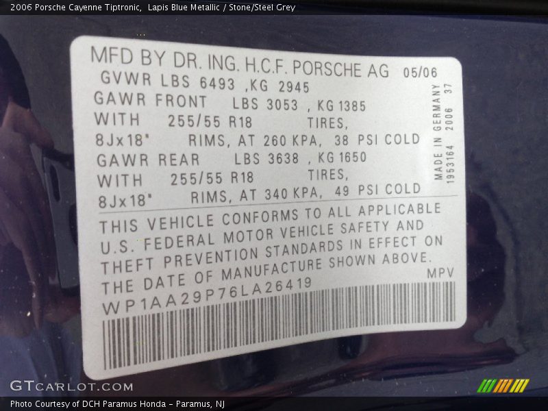Lapis Blue Metallic / Stone/Steel Grey 2006 Porsche Cayenne Tiptronic