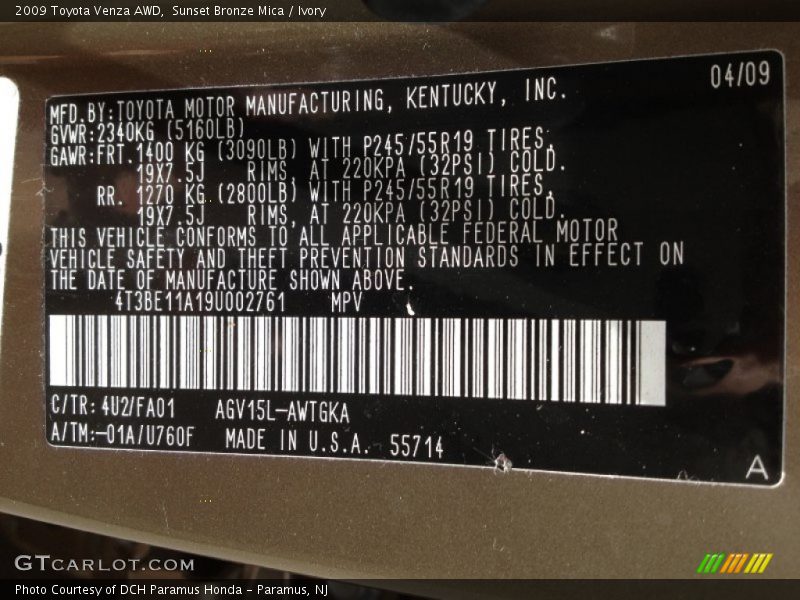 Sunset Bronze Mica / Ivory 2009 Toyota Venza AWD