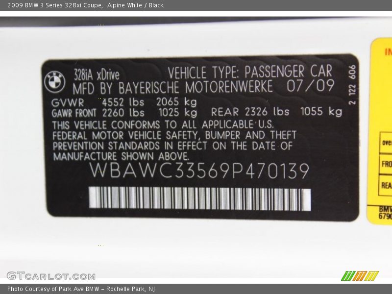 Alpine White / Black 2009 BMW 3 Series 328xi Coupe