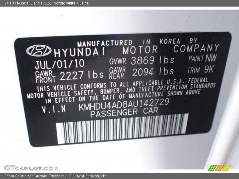 Nordic White / Beige 2010 Hyundai Elantra GLS