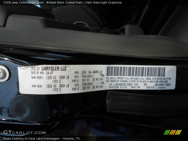 Brilliant Black Crystal Pearl / Dark Slate/Light Graystone 2008 Jeep Commander Sport