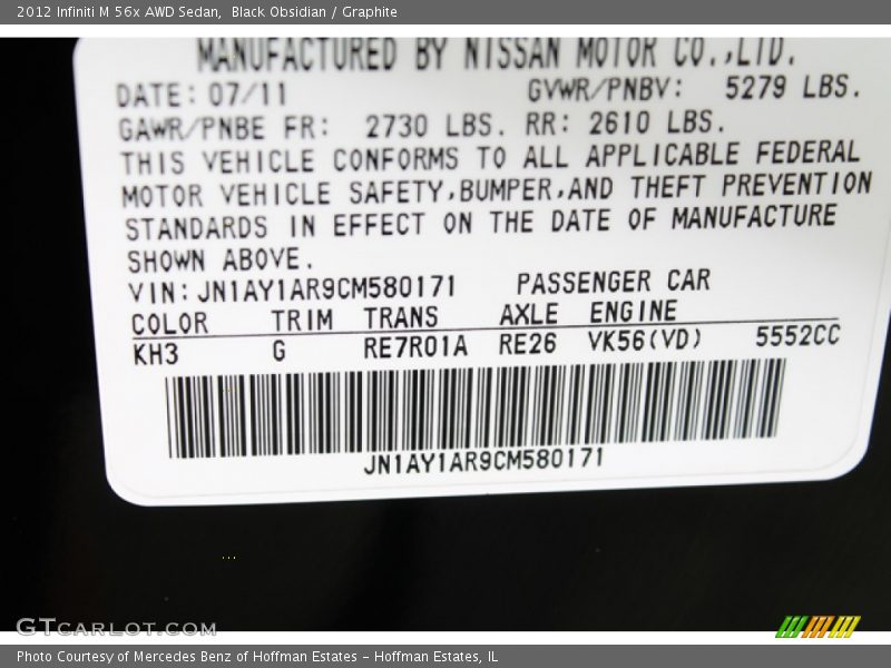 2012 M 56x AWD Sedan Black Obsidian Color Code KH3