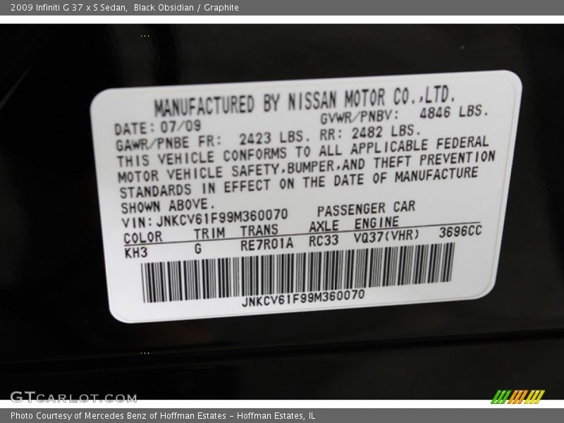 Black Obsidian / Graphite 2009 Infiniti G 37 x S Sedan