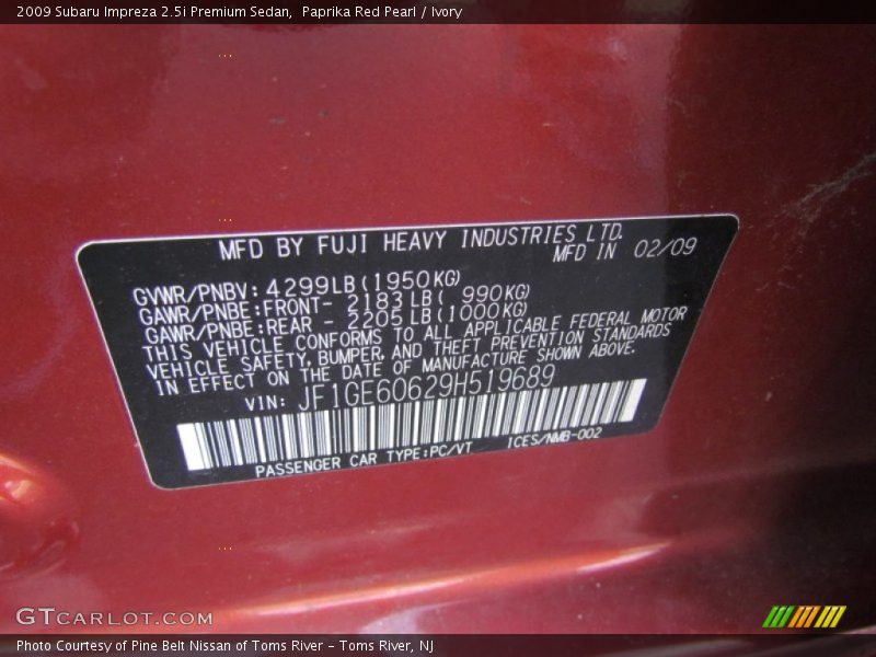 Paprika Red Pearl / Ivory 2009 Subaru Impreza 2.5i Premium Sedan