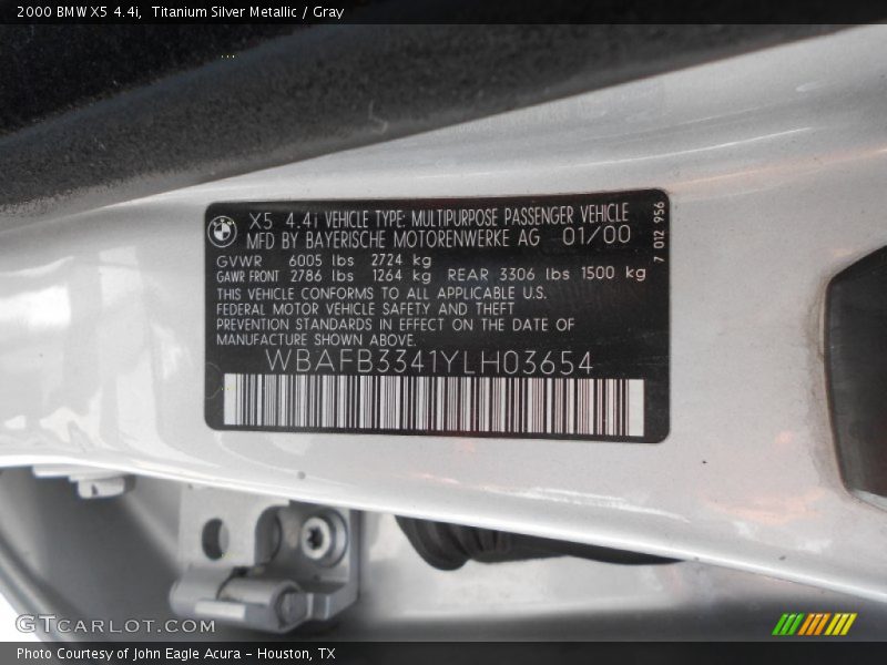 Titanium Silver Metallic / Gray 2000 BMW X5 4.4i