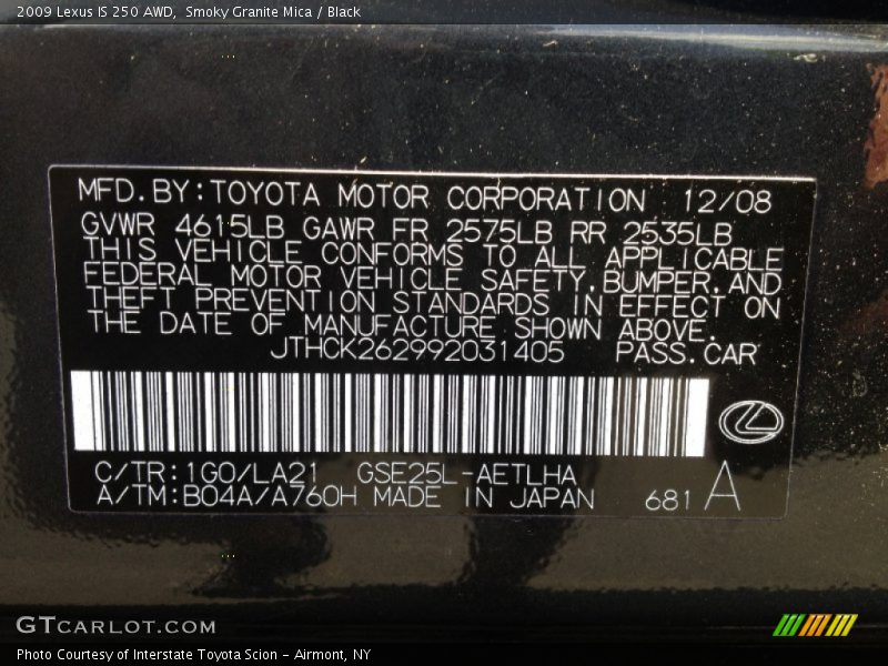 Smoky Granite Mica / Black 2009 Lexus IS 250 AWD