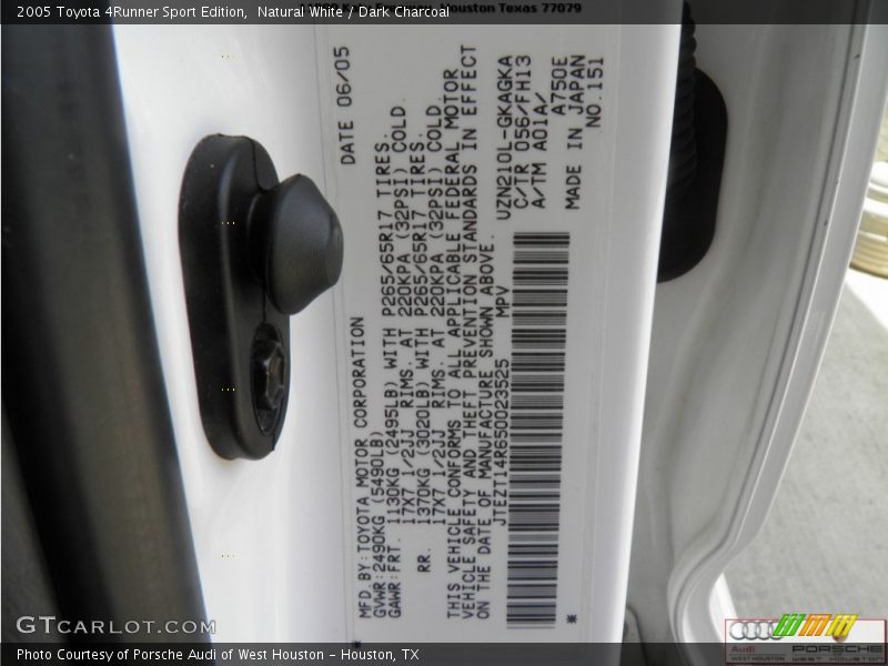 Natural White / Dark Charcoal 2005 Toyota 4Runner Sport Edition