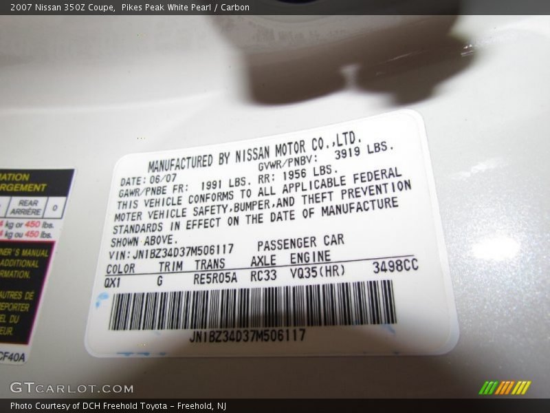 2007 350Z Coupe Pikes Peak White Pearl Color Code QX1