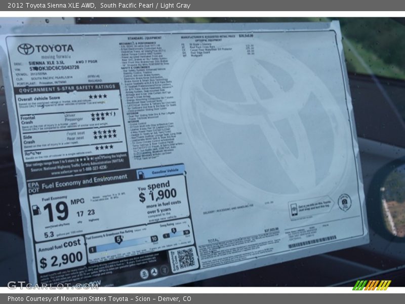 South Pacific Pearl / Light Gray 2012 Toyota Sienna XLE AWD