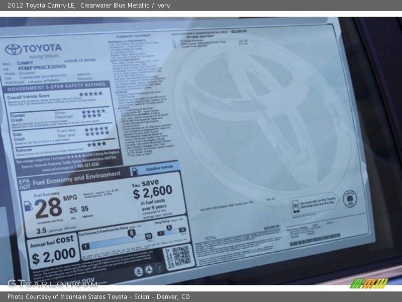 Clearwater Blue Metallic / Ivory 2012 Toyota Camry LE