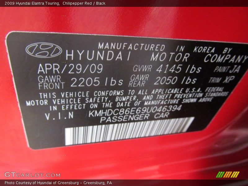 Chilipepper Red / Black 2009 Hyundai Elantra Touring