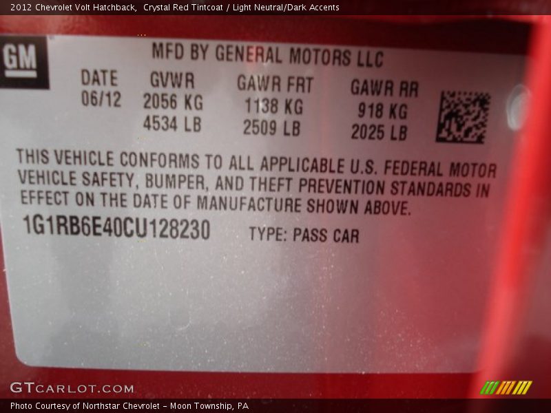 Crystal Red Tintcoat / Light Neutral/Dark Accents 2012 Chevrolet Volt Hatchback