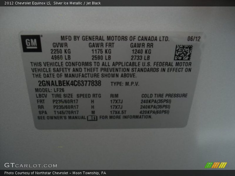 Silver Ice Metallic / Jet Black 2012 Chevrolet Equinox LS
