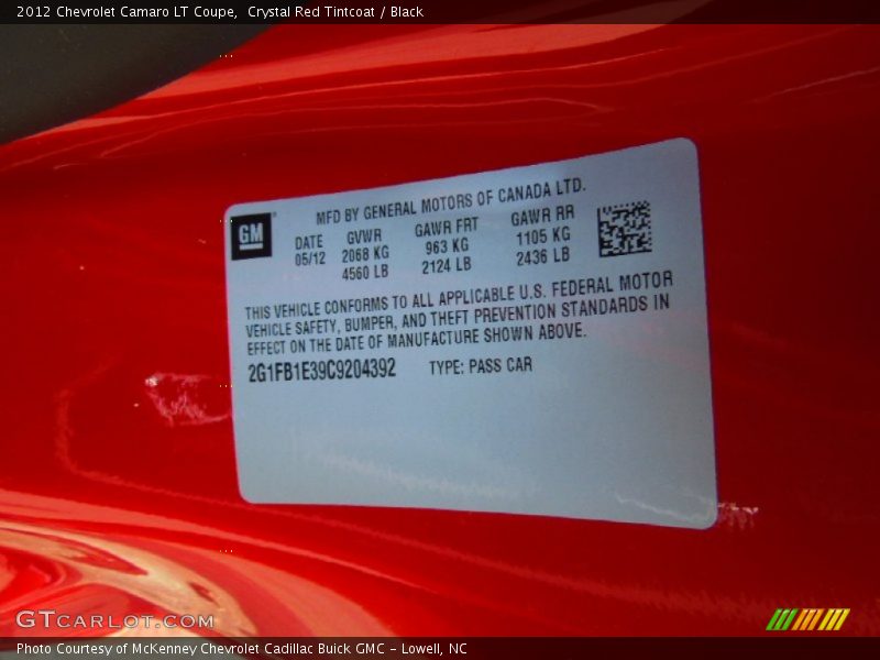 Crystal Red Tintcoat / Black 2012 Chevrolet Camaro LT Coupe