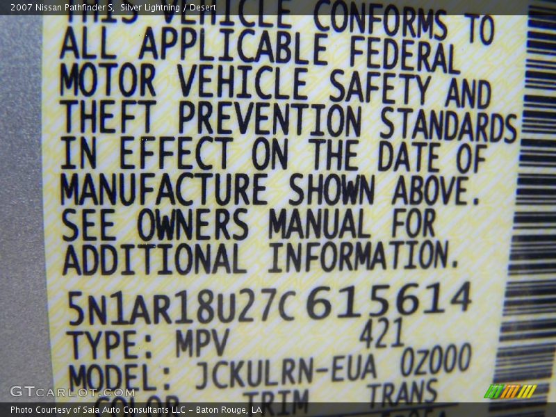 Silver Lightning / Desert 2007 Nissan Pathfinder S