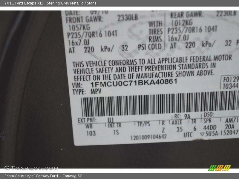 Sterling Grey Metallic / Stone 2011 Ford Escape XLS