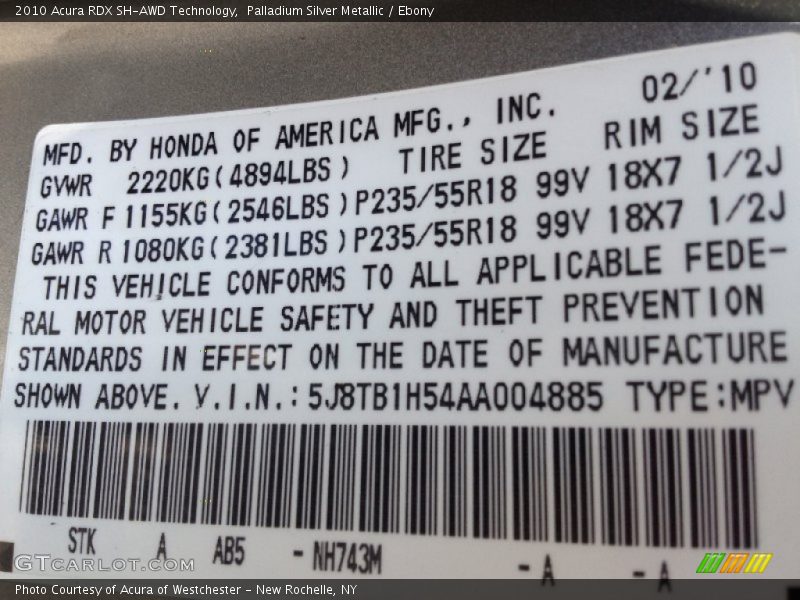 Palladium Silver Metallic / Ebony 2010 Acura RDX SH-AWD Technology