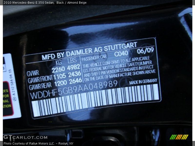 Black / Almond Beige 2010 Mercedes-Benz E 350 Sedan