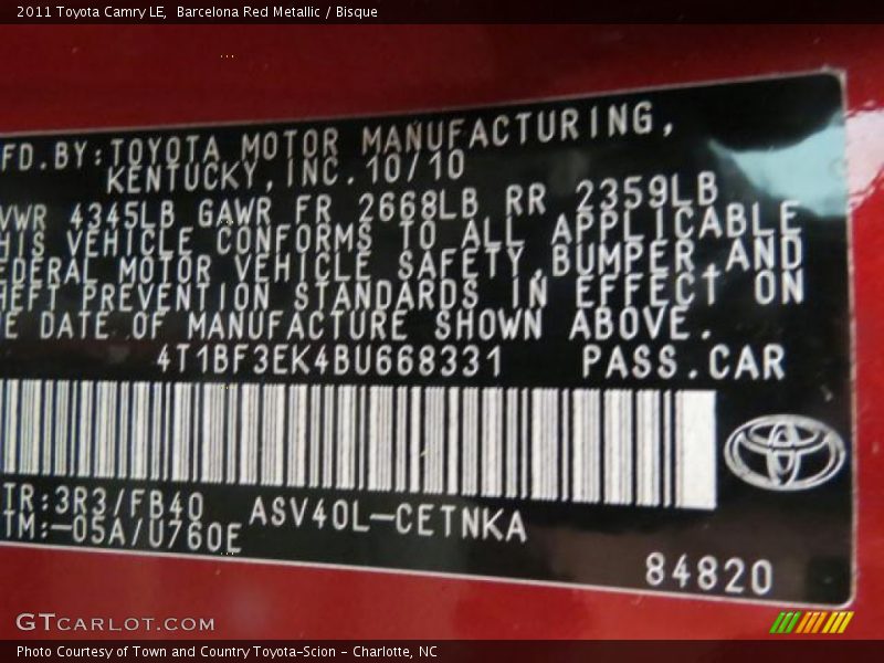 Barcelona Red Metallic / Bisque 2011 Toyota Camry LE