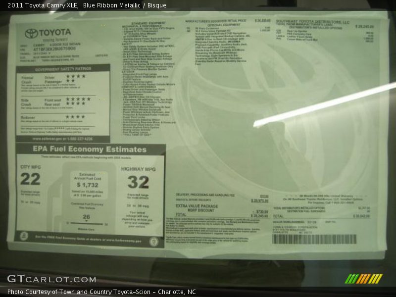 Blue Ribbon Metallic / Bisque 2011 Toyota Camry XLE