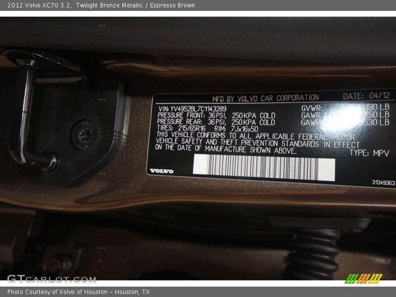Twilight Bronze Metallic / Espresso Brown 2012 Volvo XC70 3.2