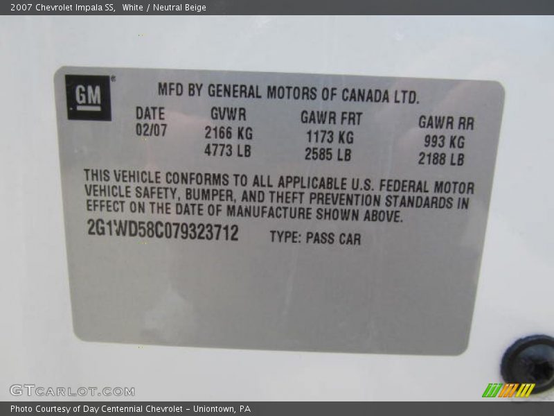 White / Neutral Beige 2007 Chevrolet Impala SS
