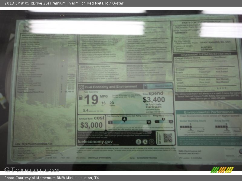  2013 X5 xDrive 35i Premium Window Sticker