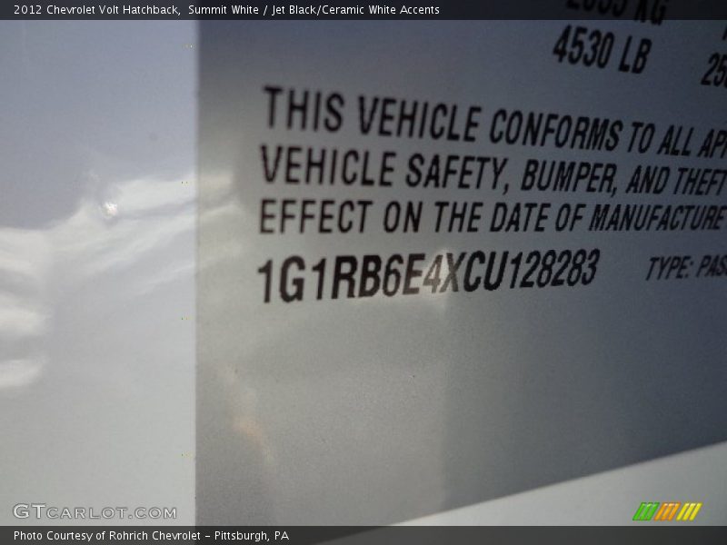 Summit White / Jet Black/Ceramic White Accents 2012 Chevrolet Volt Hatchback