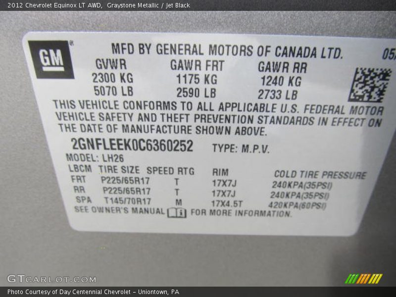 Graystone Metallic / Jet Black 2012 Chevrolet Equinox LT AWD