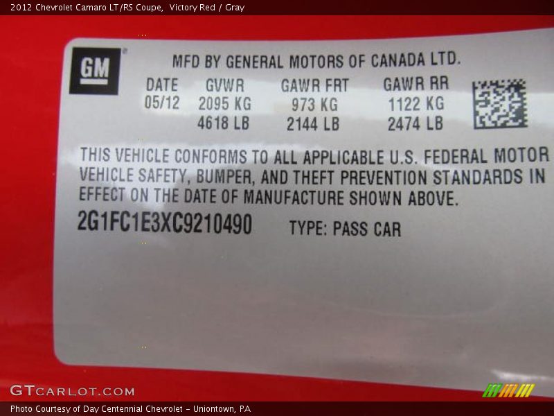 Victory Red / Gray 2012 Chevrolet Camaro LT/RS Coupe