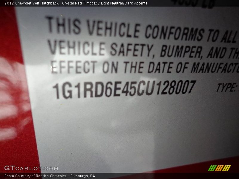 Crystal Red Tintcoat / Light Neutral/Dark Accents 2012 Chevrolet Volt Hatchback