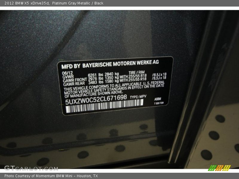 Platinum Gray Metallic / Black 2012 BMW X5 xDrive35d