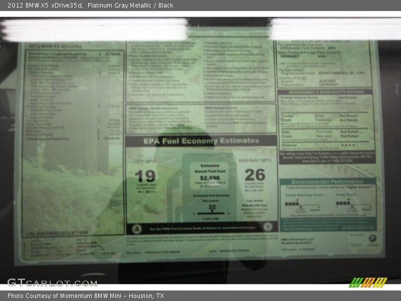 Platinum Gray Metallic / Black 2012 BMW X5 xDrive35d