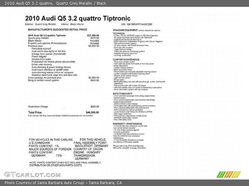 Quartz Grey Metallic / Black 2010 Audi Q5 3.2 quattro