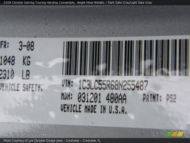 Bright Silver Metallic / Dark Slate Gray/Light Slate Gray 2008 Chrysler Sebring Touring Hardtop Convertible