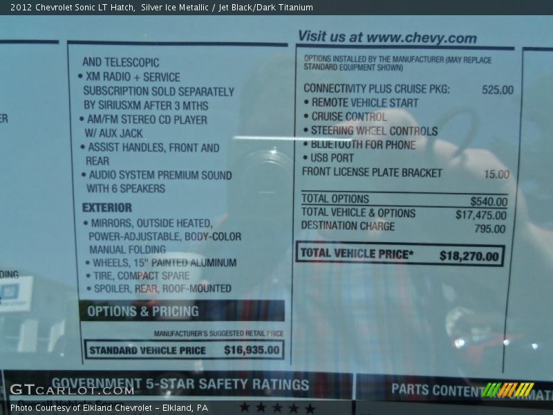  2012 Sonic LT Hatch Window Sticker