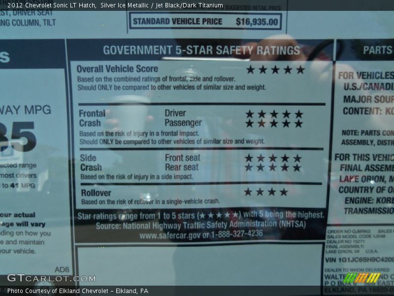  2012 Sonic LT Hatch Window Sticker