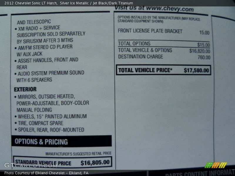 Silver Ice Metallic / Jet Black/Dark Titanium 2012 Chevrolet Sonic LT Hatch